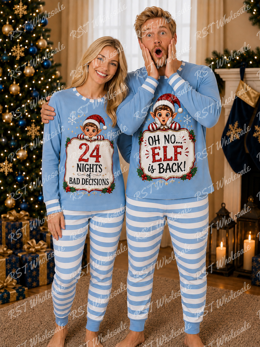 Light Blue Elf Pyjamas (Family sizes) - Made to Order due Mid-November