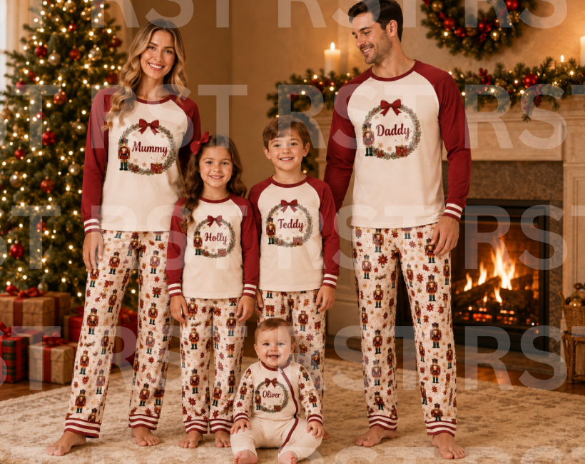 Christmas Nutcracker Wreath Pyjamas (Family sizes) - Made to Order due Mid-November