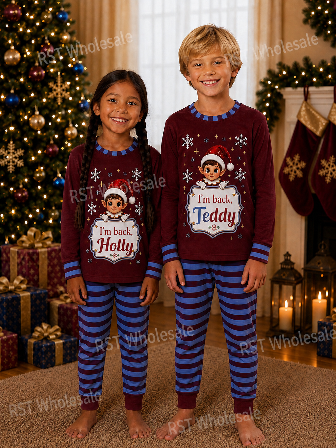 Claret Elf Pyjamas (Family sizes) - Made to Order due Mid-November
