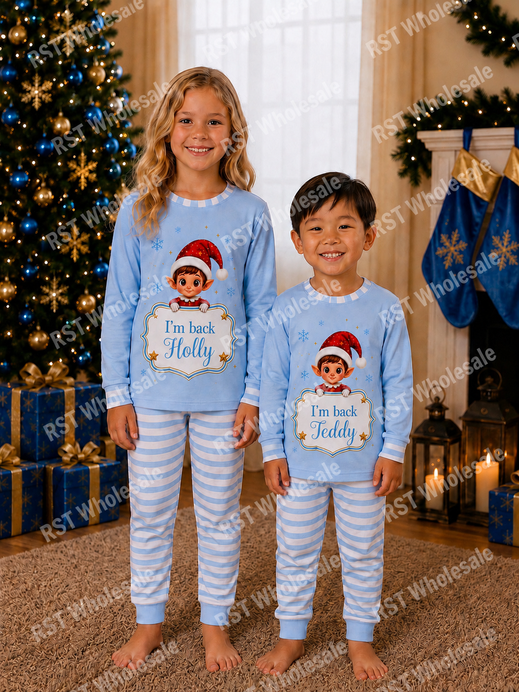 Light Blue Elf Pyjamas (Family sizes) - Made to Order due Mid-November