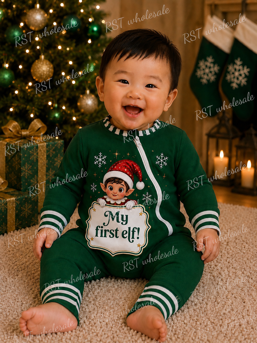 Green Elf Pyjamas (Family sizes) - Made to Order due Mid-November