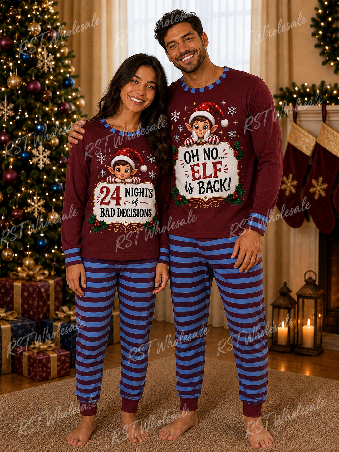 Claret Elf Pyjamas (Family sizes) - Made to Order due Mid-November