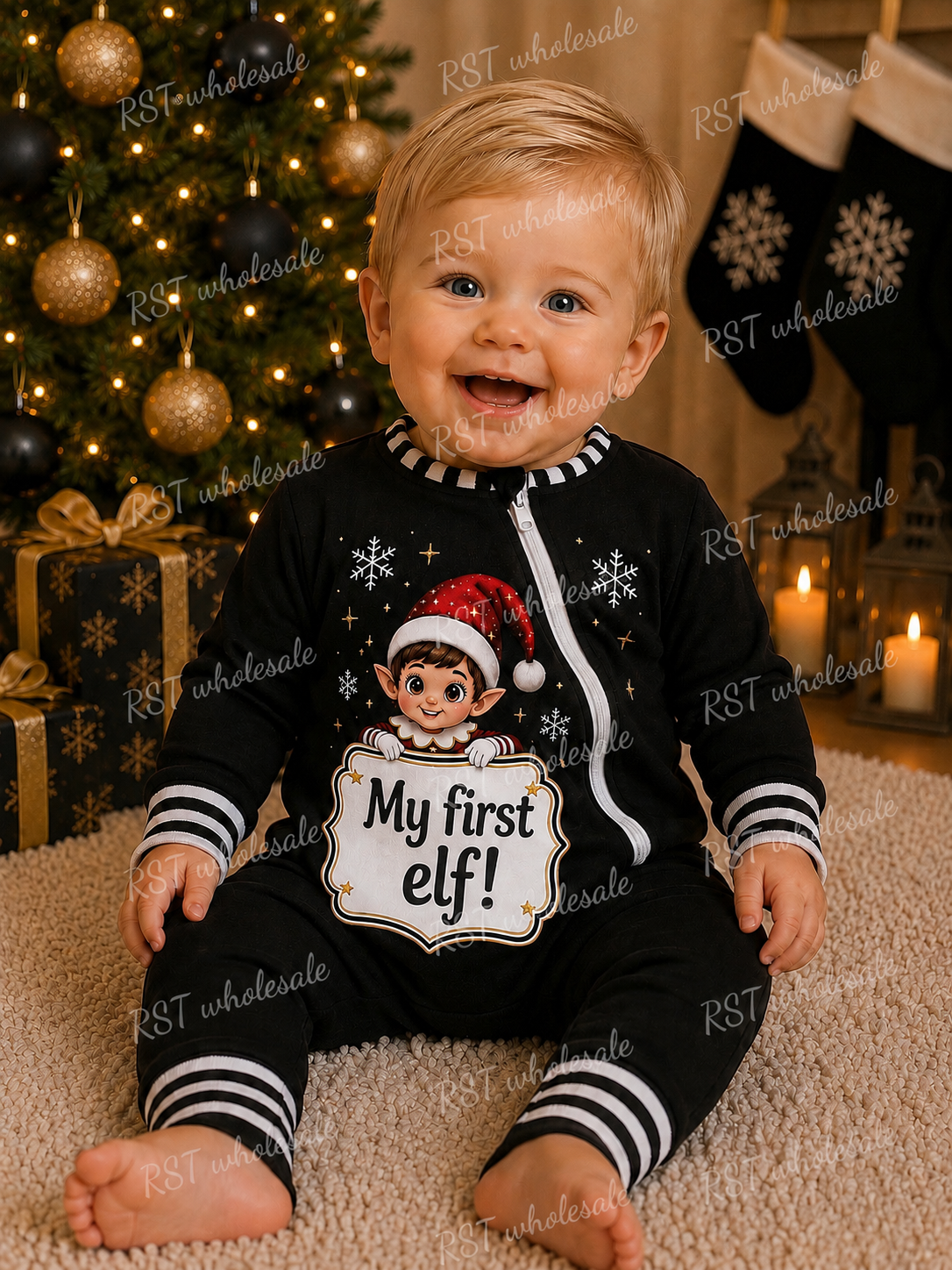 Black Elf Pyjamas (Family sizes) - Made to Order due Mid-November