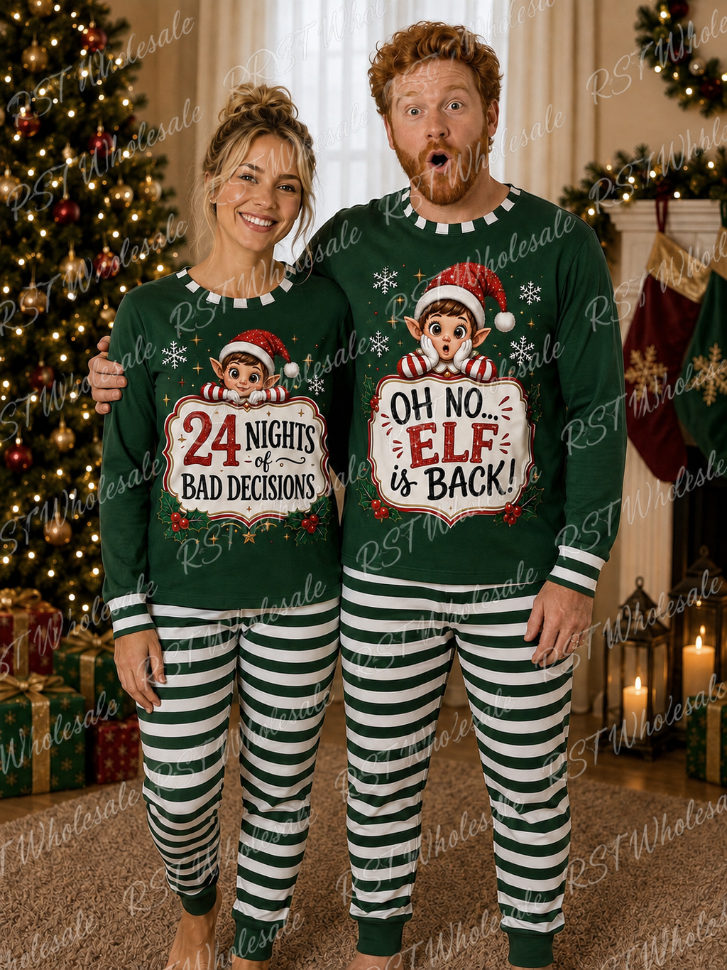 Green Elf Pyjamas (Family sizes) - Made to Order due Mid-November