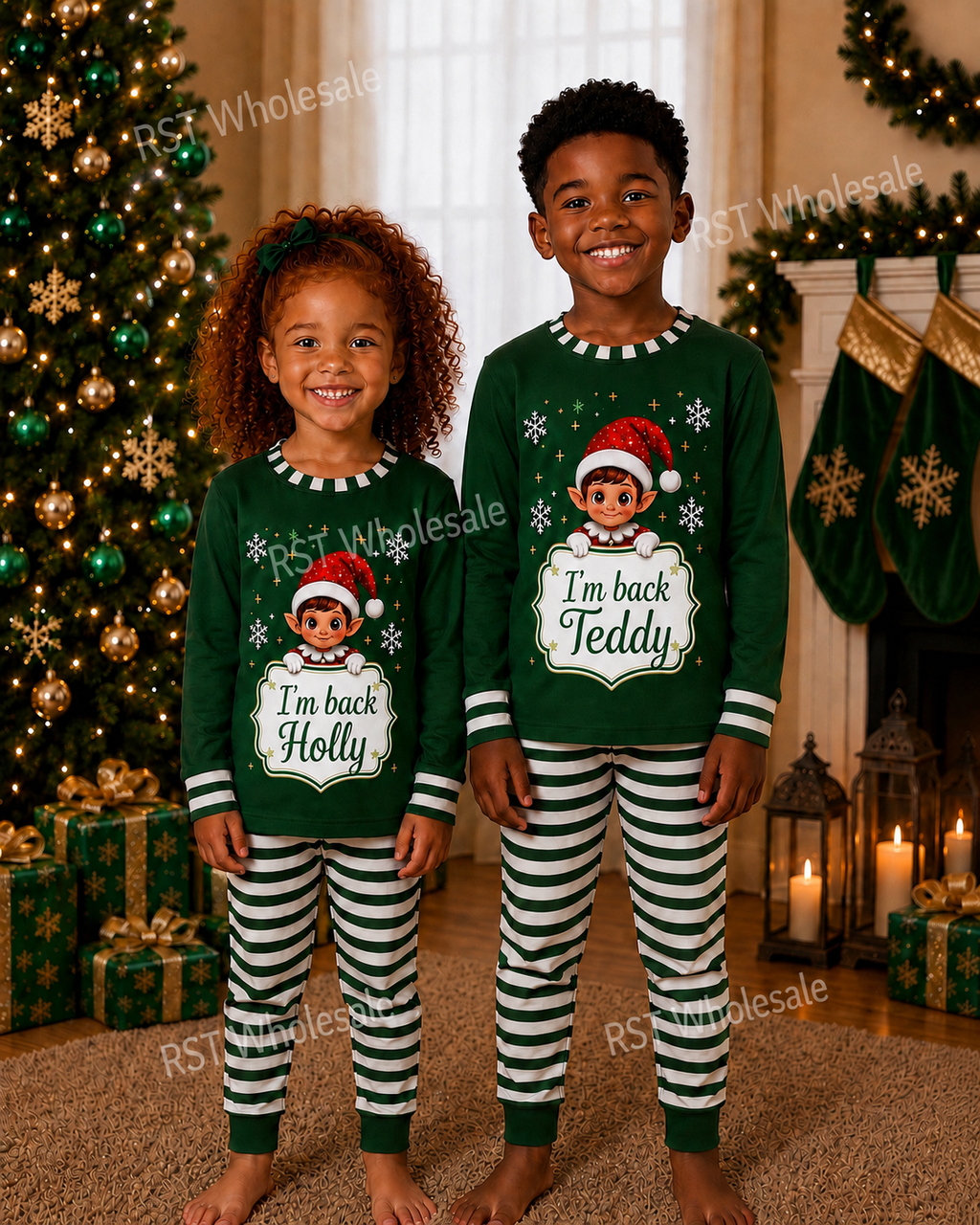 Green Elf Pyjamas (Family sizes) - Made to Order due Mid-November