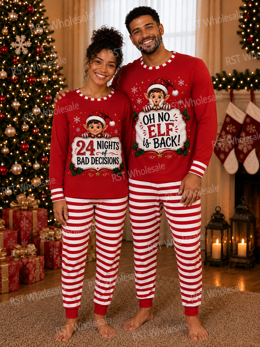 Red Elf Pyjamas (Family sizes) - Made to Order due Mid-November