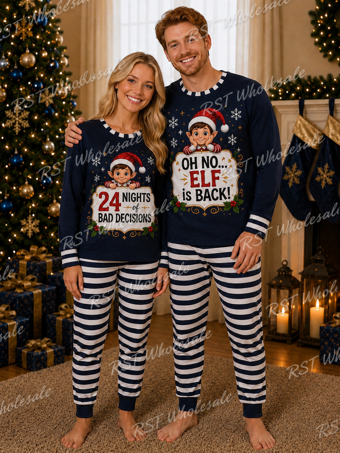 Navy Elf Pyjamas (Family sizes) - Made to Order due Mid-November
