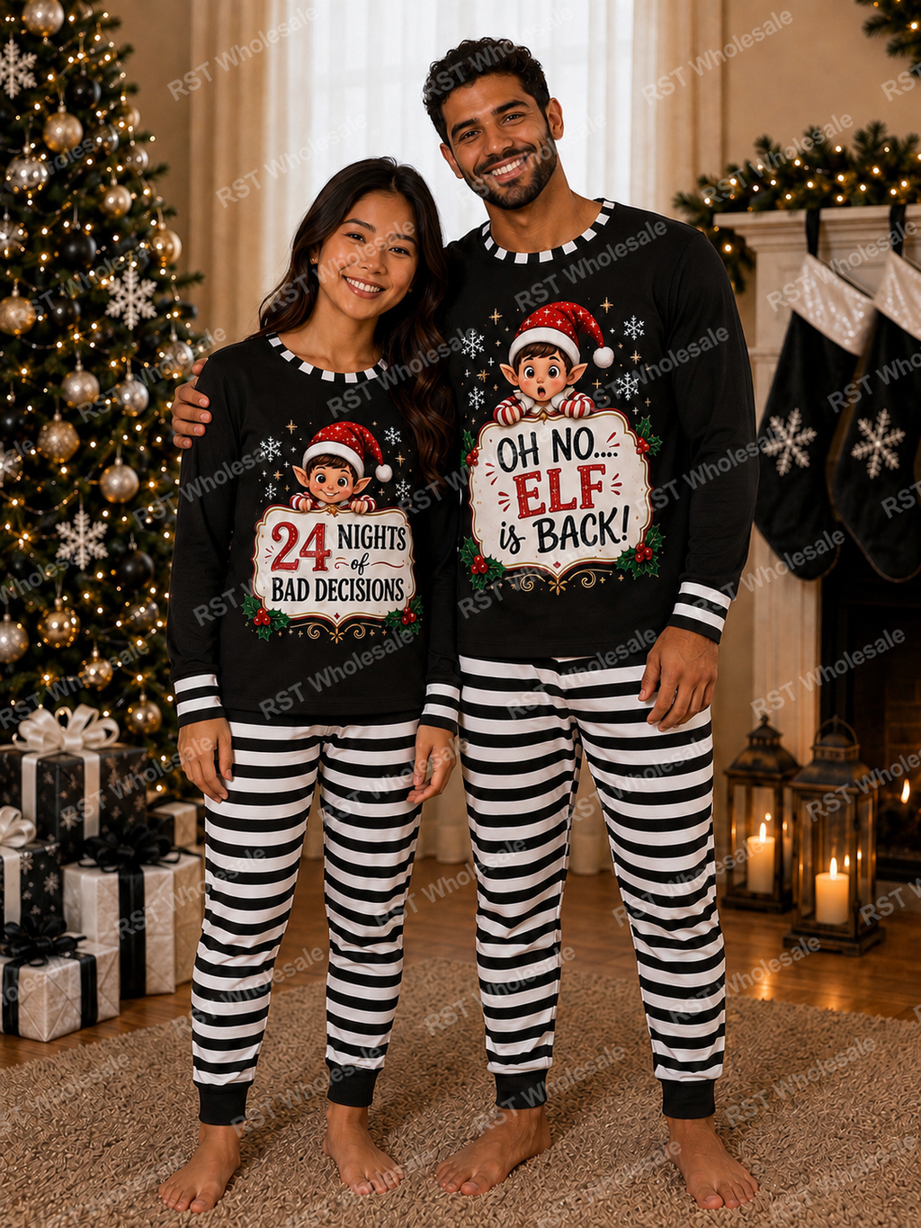 Black Elf Pyjamas (Family sizes) - Made to Order due Mid-November