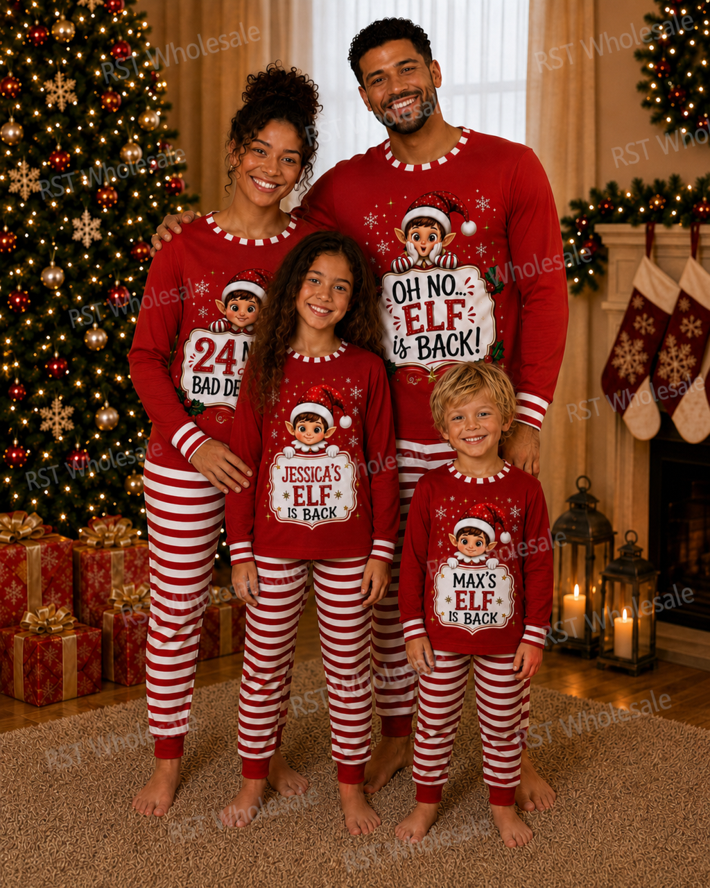 Red Elf Pyjamas (Family sizes) - Made to Order due Mid-November