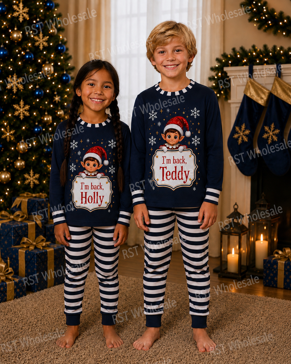 Navy Elf Pyjamas (Family sizes) - Made to Order due Mid-November